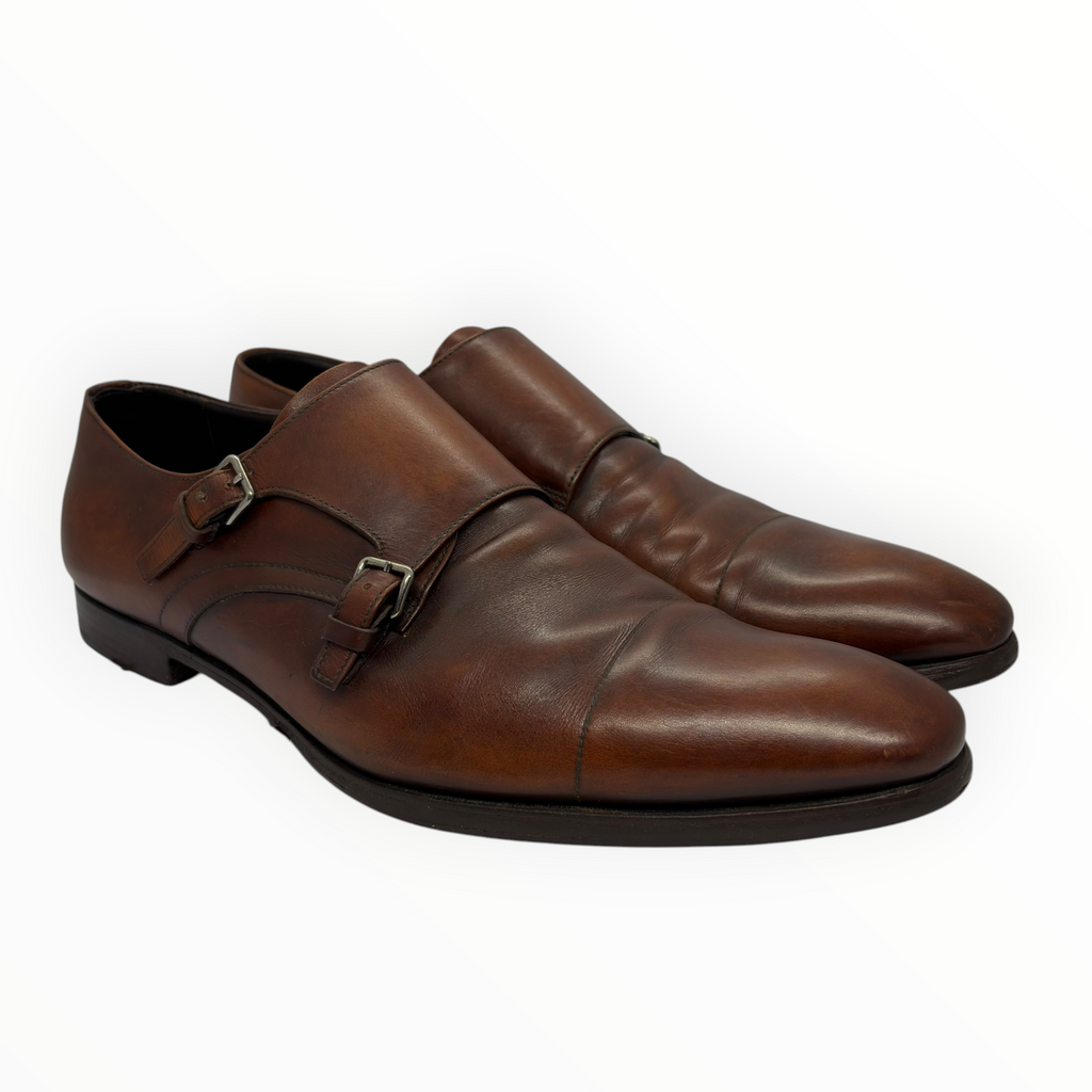 Prada Brown Leather Monk Strap Shoes
