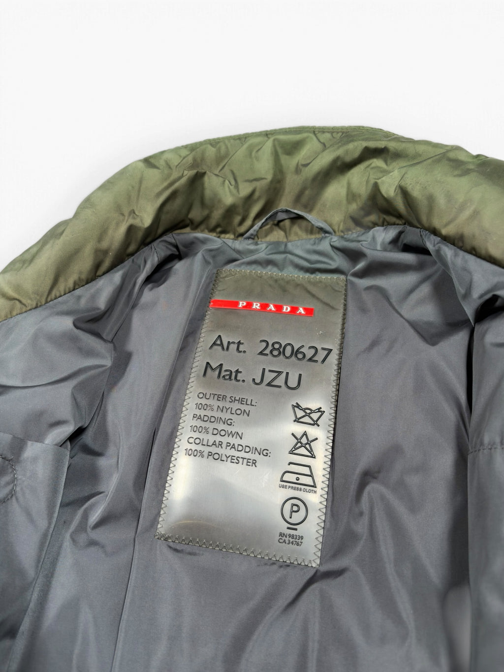 Prada Sport Olive Green Down Puffer Jacket