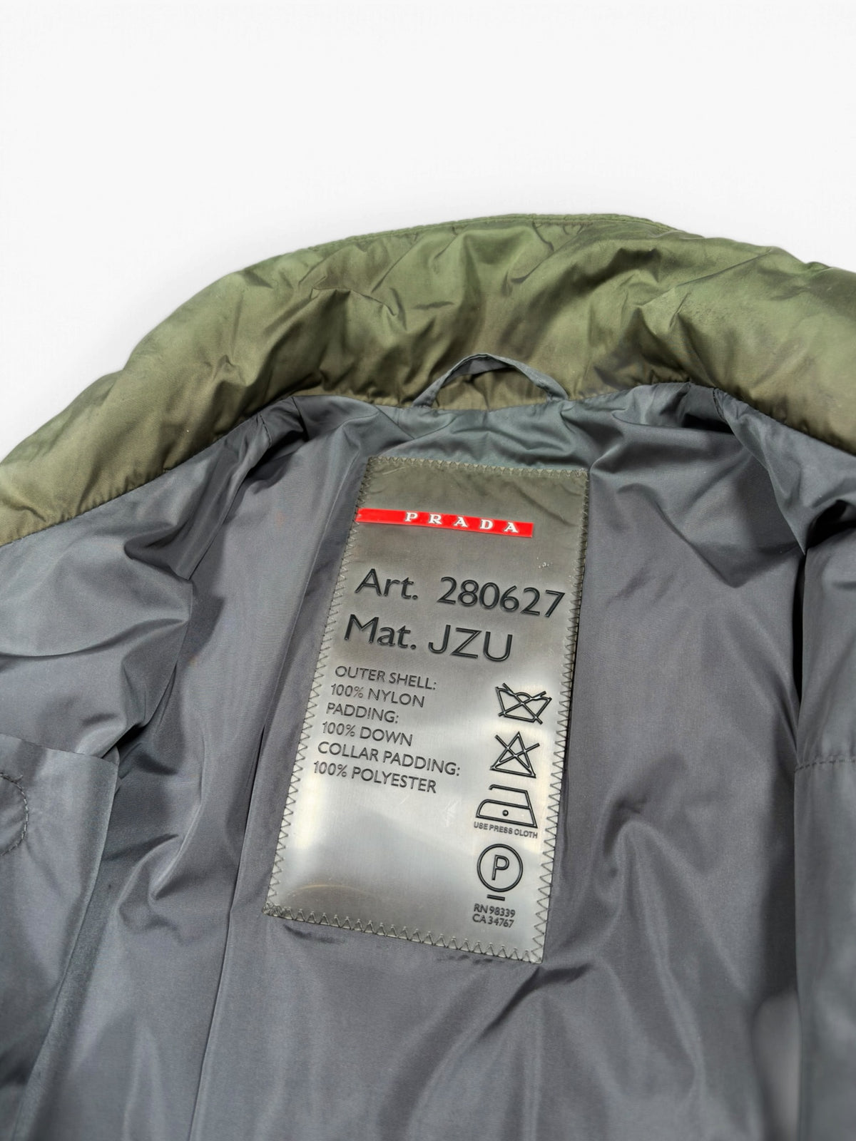 Prada Sport Olive Green Down Puffer Jacket