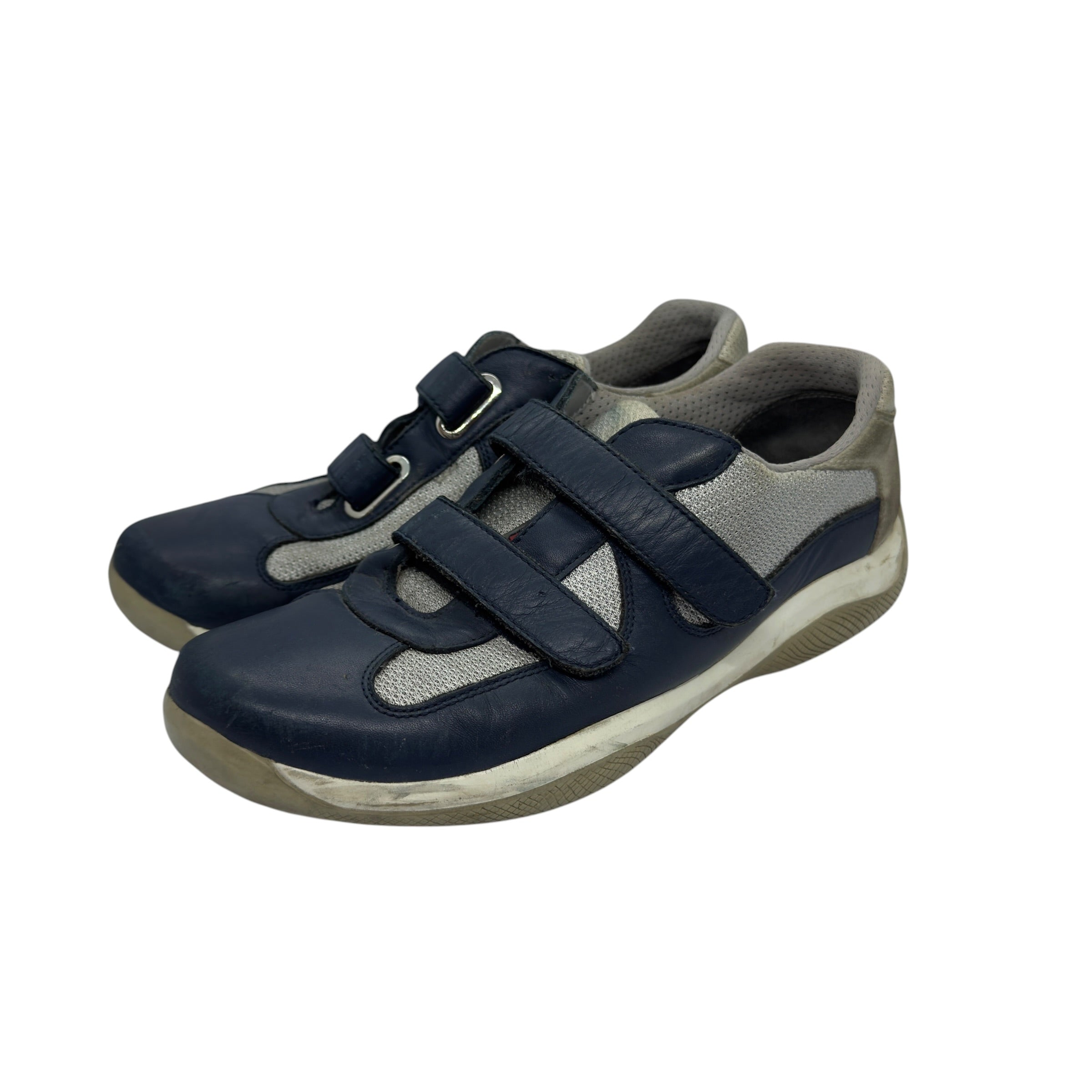 Prada Linea Rossa Vintage Navy/Grey Double Strap Velcro Mesh Sneakers