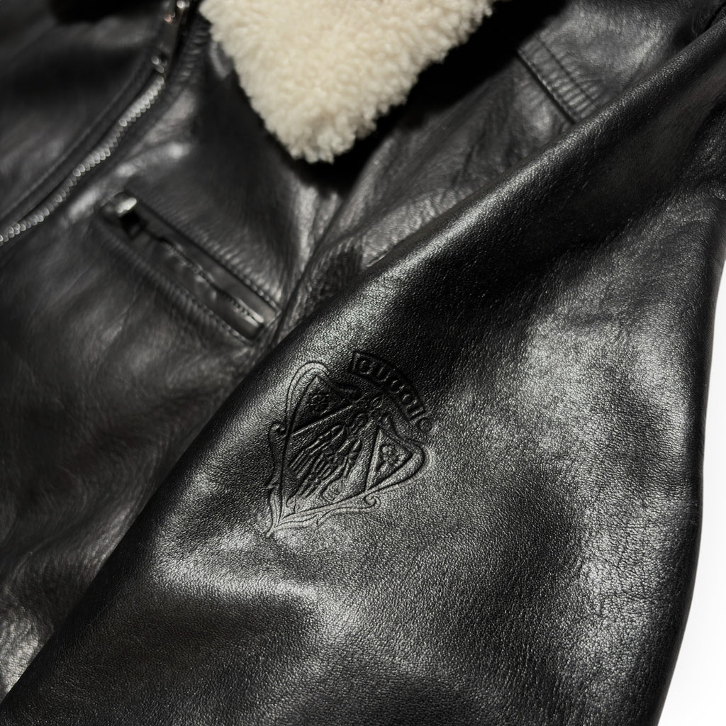 Gucci 2014 Detachable Shearling Collar Leather Aviator Jacket