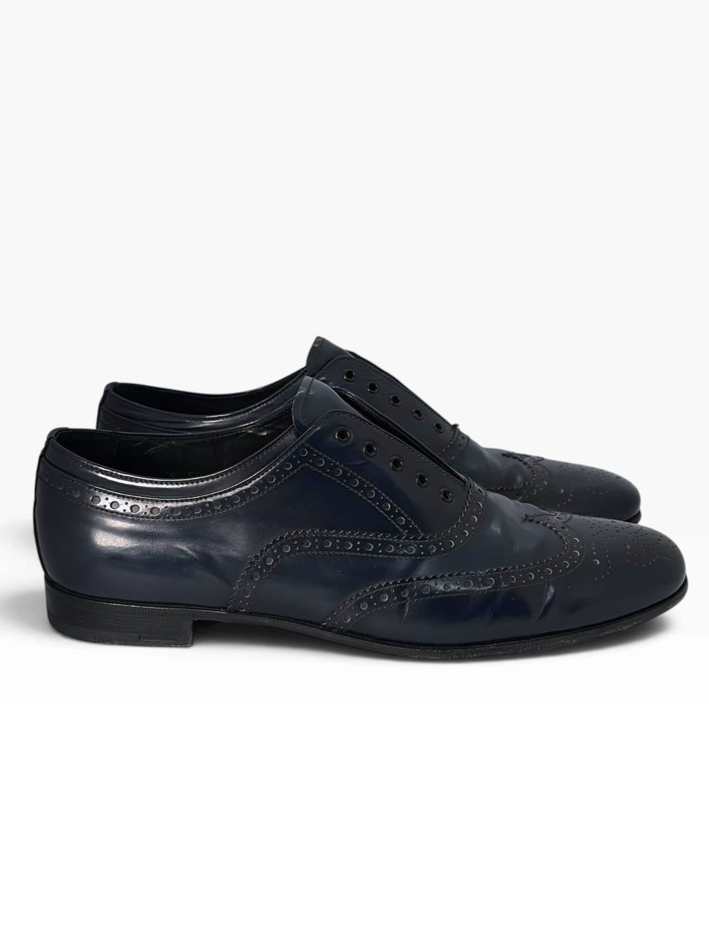 Prada Patent Spazzolato Brogue Derby Shoes