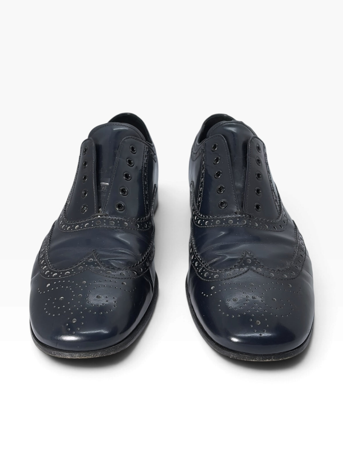 Prada Patent Spazzolato Brogue Derby Shoes