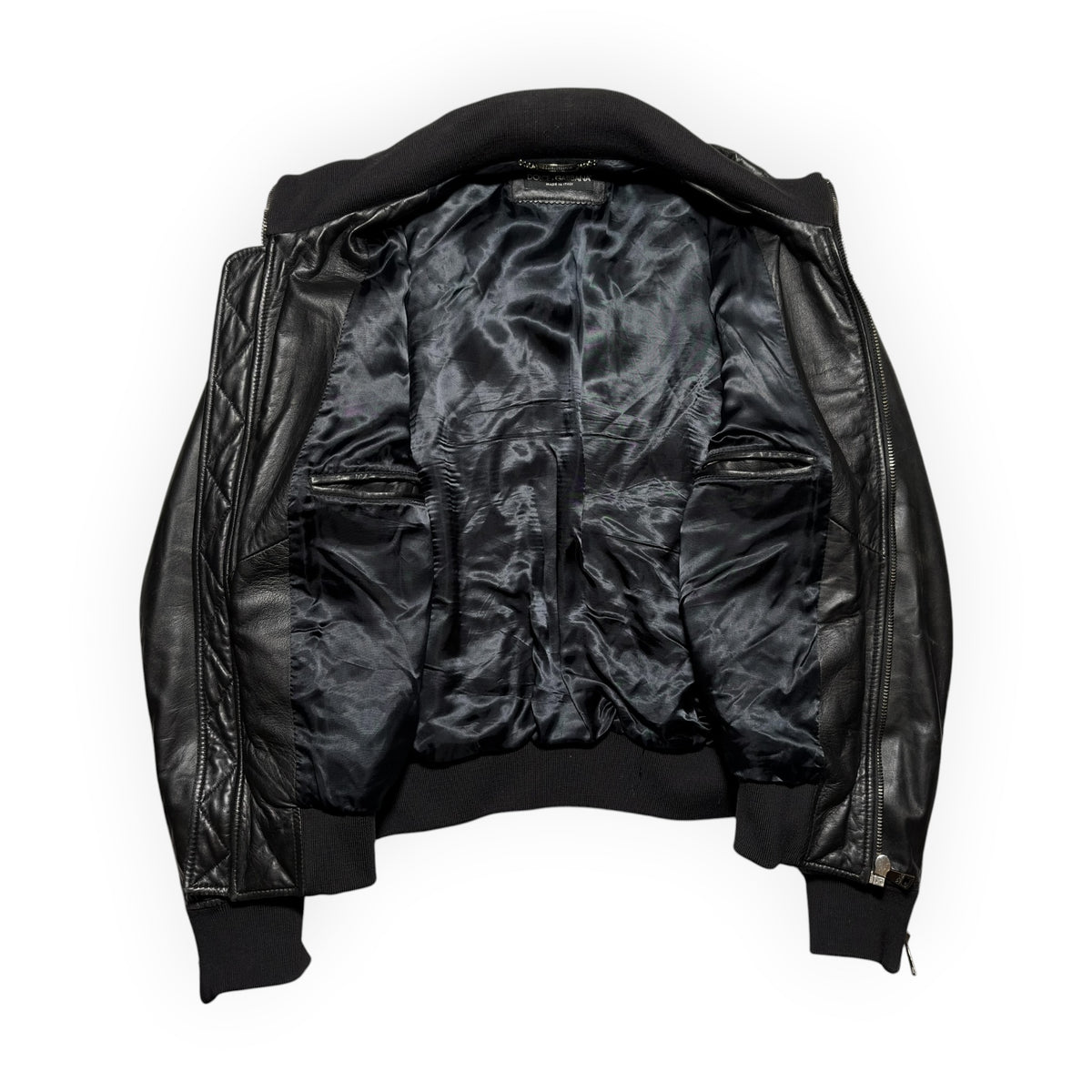 Dolce & Gabbana Multi-Zip Pocket Lambskin Leather Flight Bomber Jacket