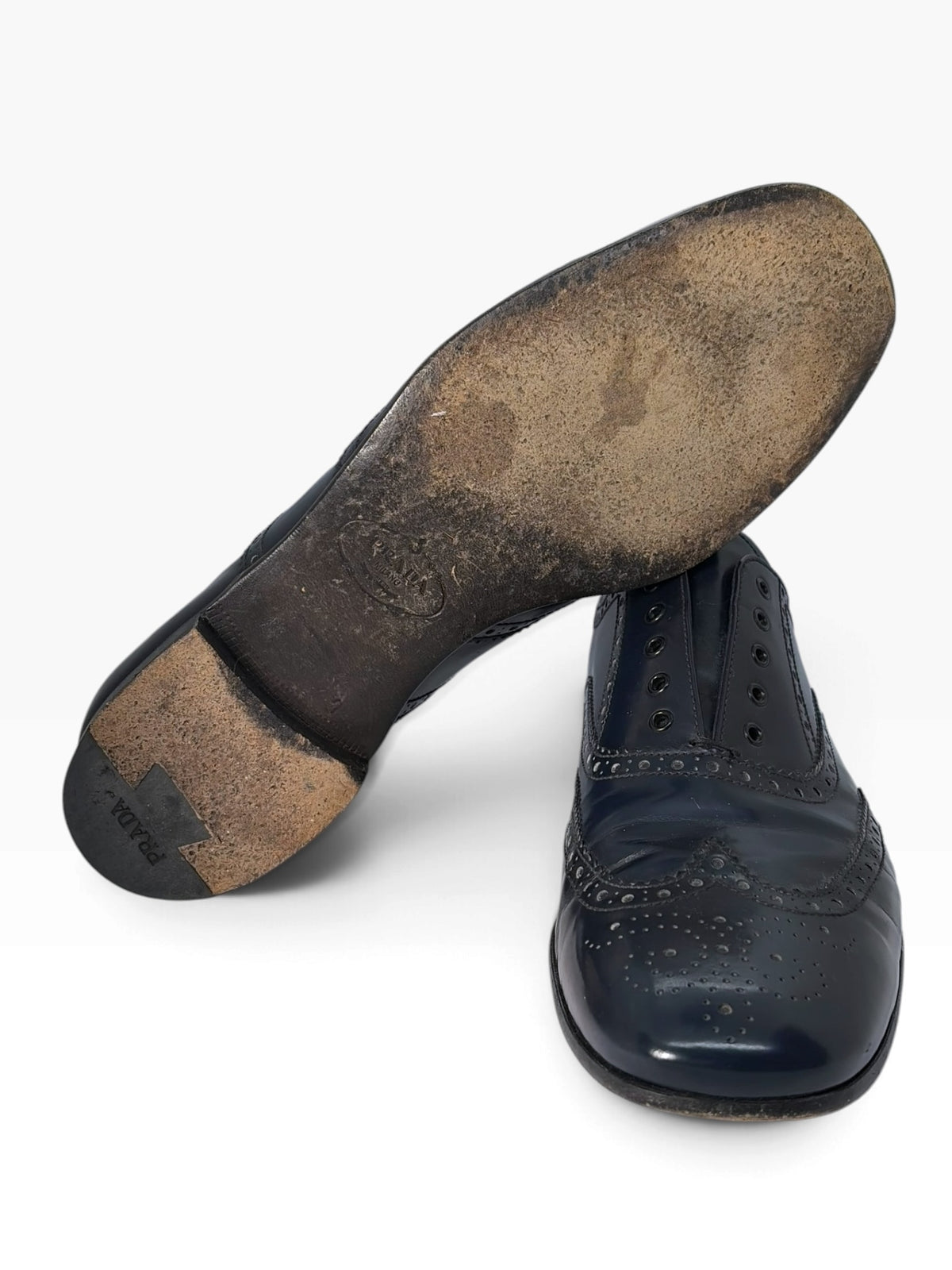 Prada Patent Spazzolato Brogue Derby Shoes