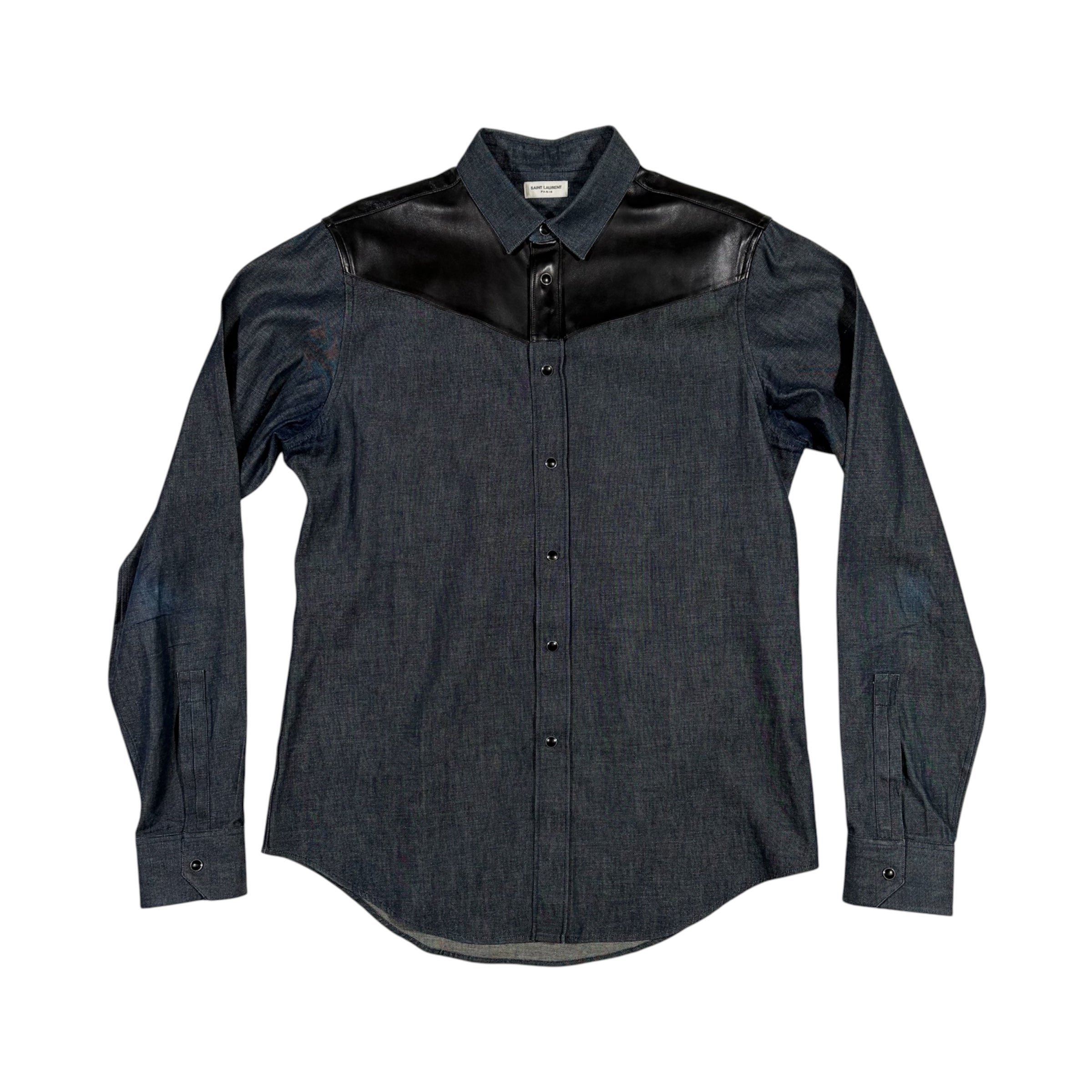 Saint Laurent Paris SS13 Leather Yoke Denim Western Shirt