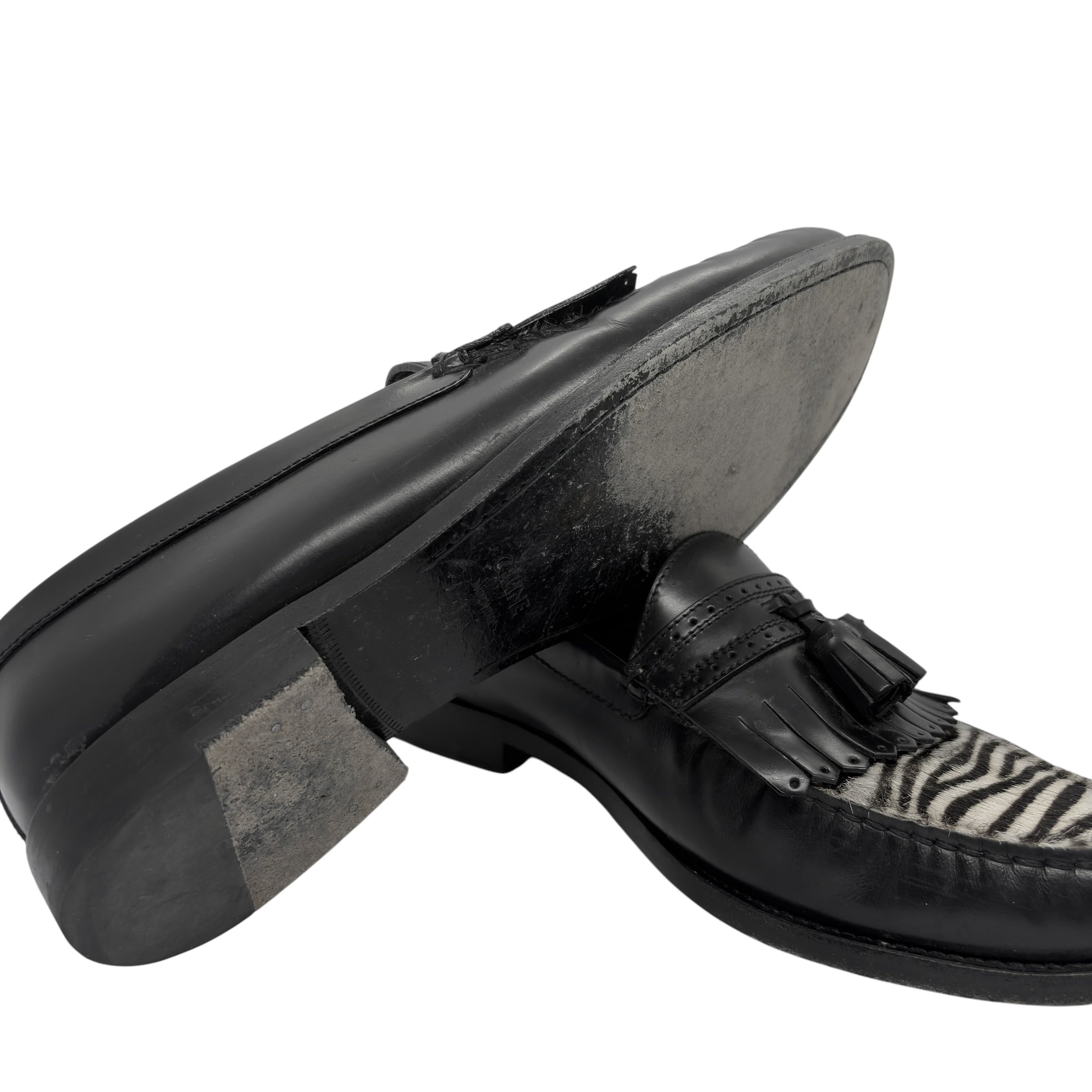 Celine Zebra Calf-Hair Tassel Kiltie Loafers