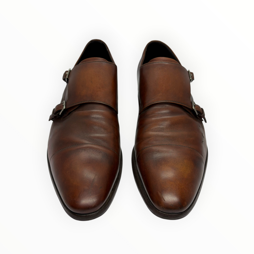 Prada Brown Leather Monk Strap Shoes