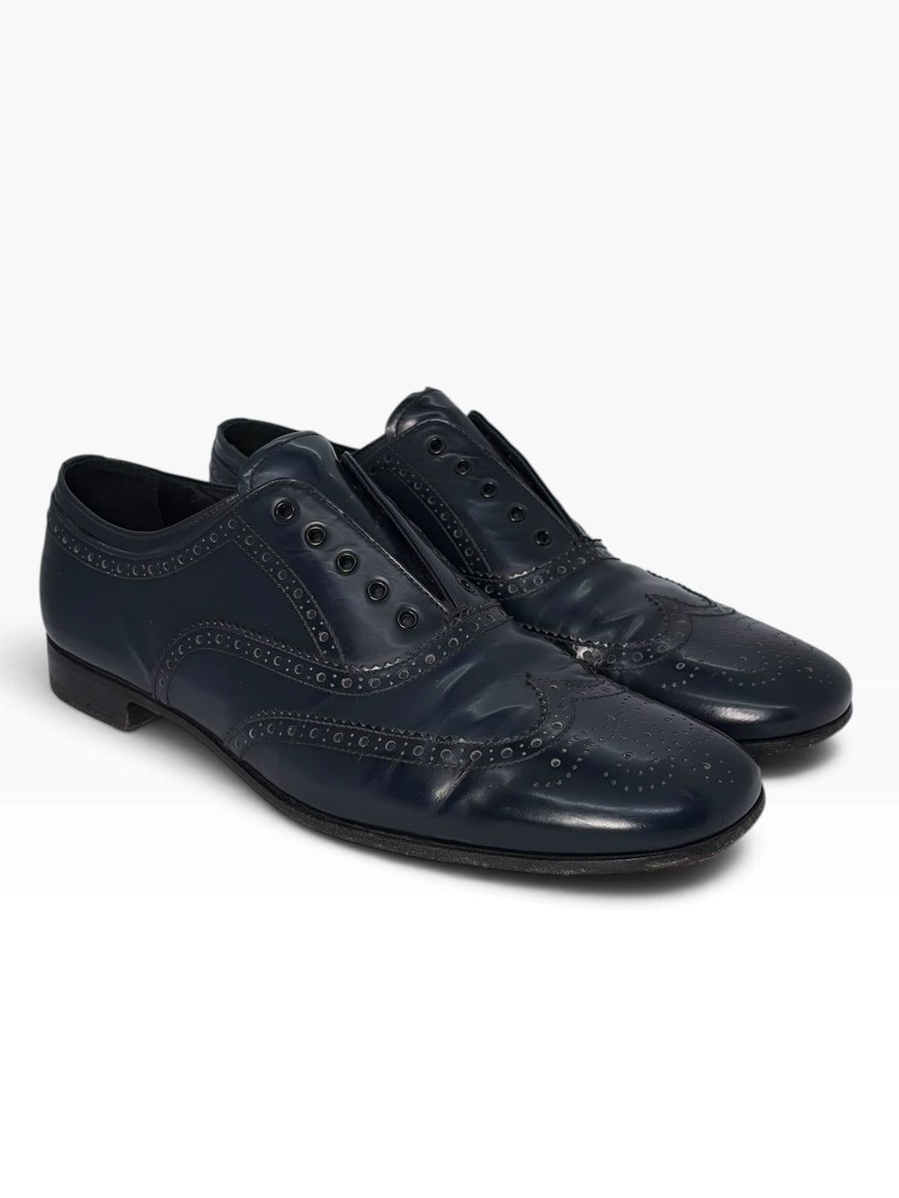 Prada Patent Spazzolato Brogue Derby Shoes