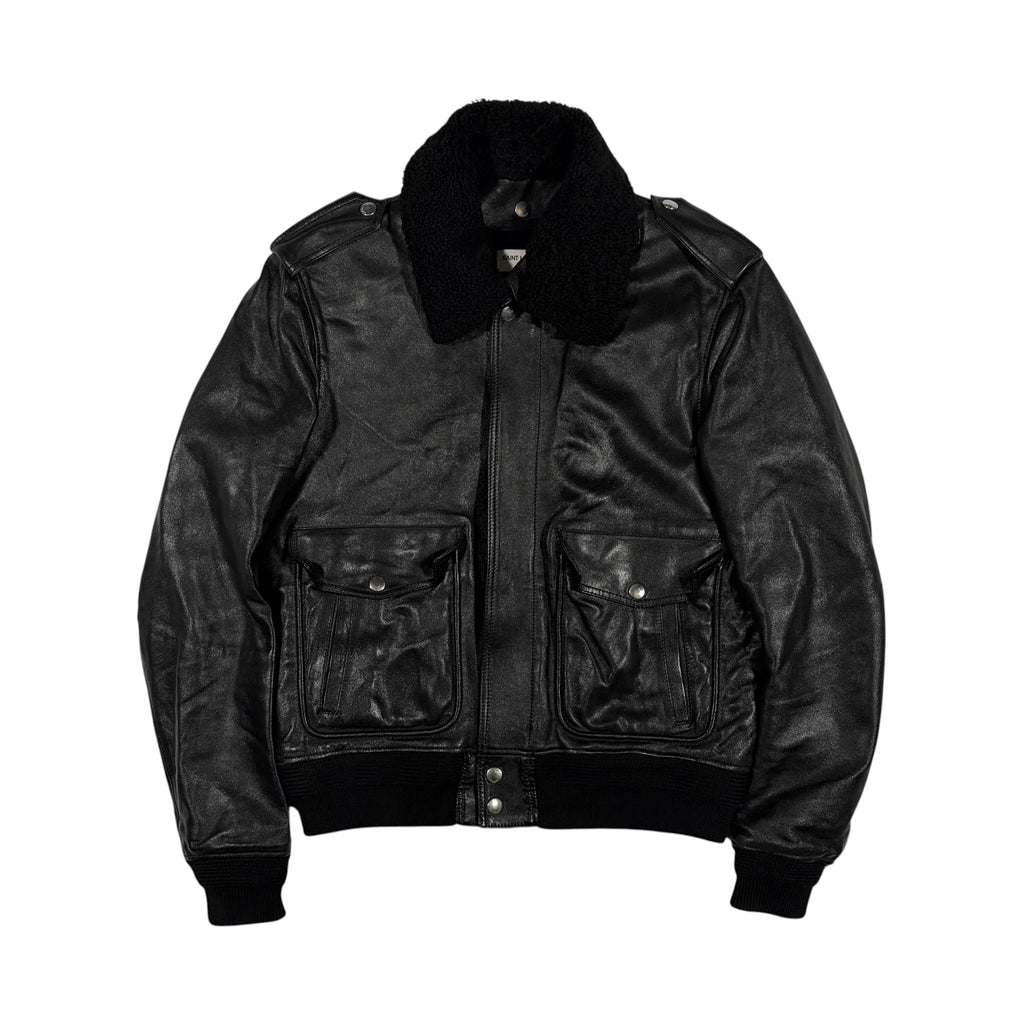 Saint Laurent Paris FW15 Shearling-Lined Leather Flight Jacket
