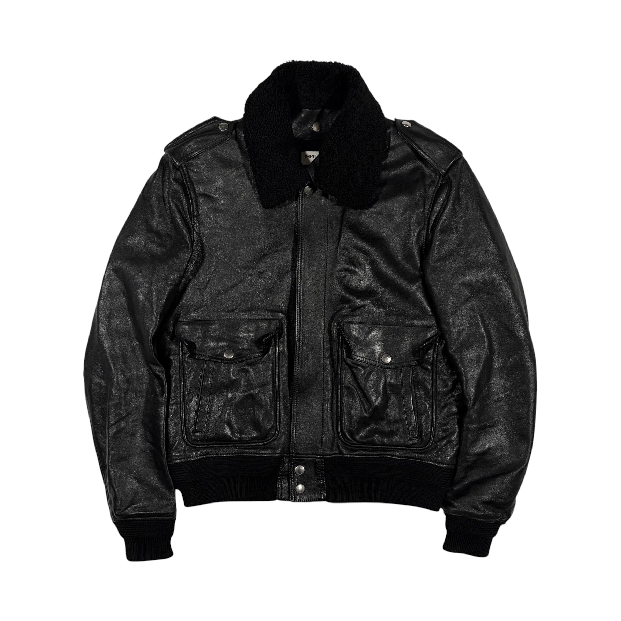 Saint Laurent Paris FW15 Shearling-Lined Leather Flight Jacket
