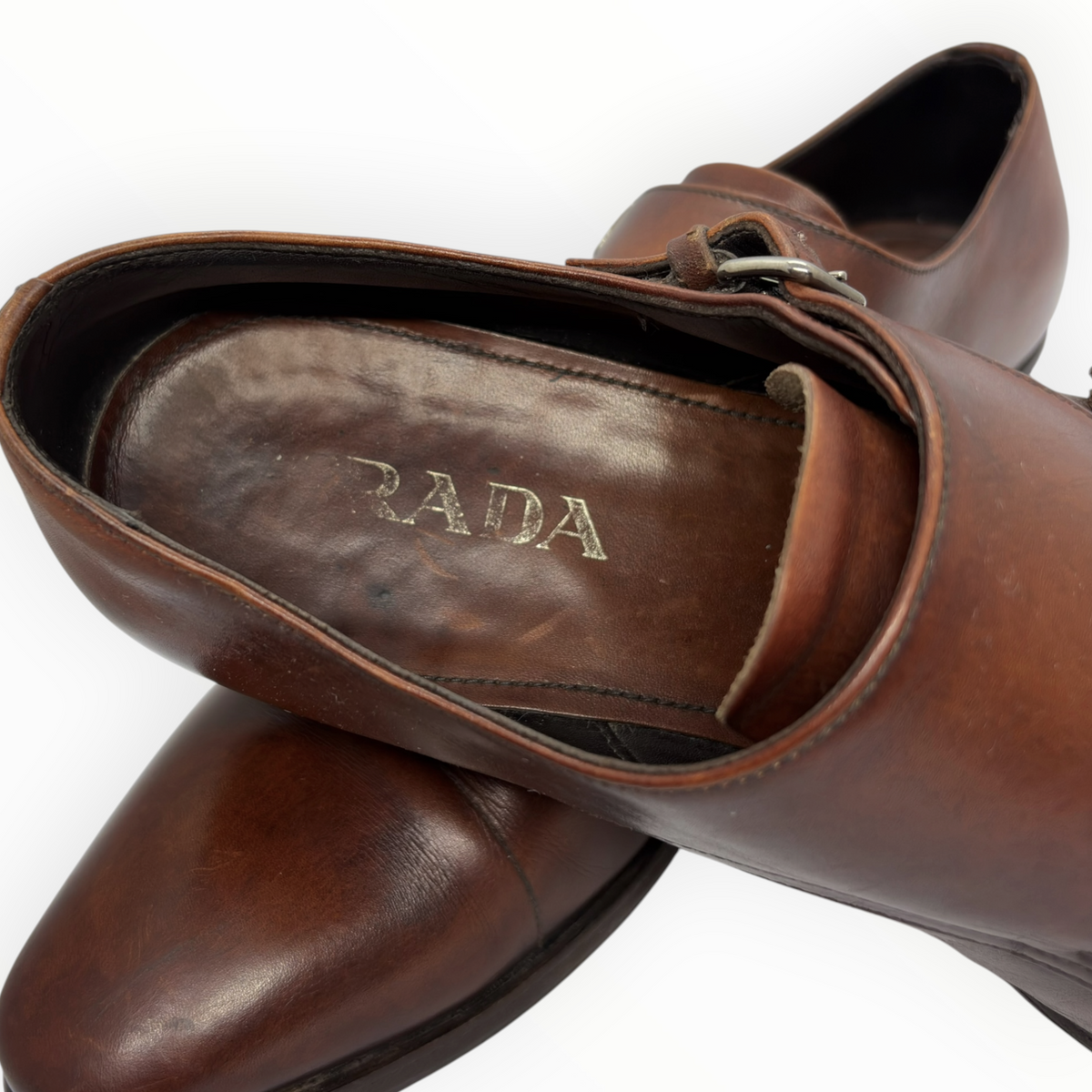 Prada Brown Leather Monk Strap Shoes