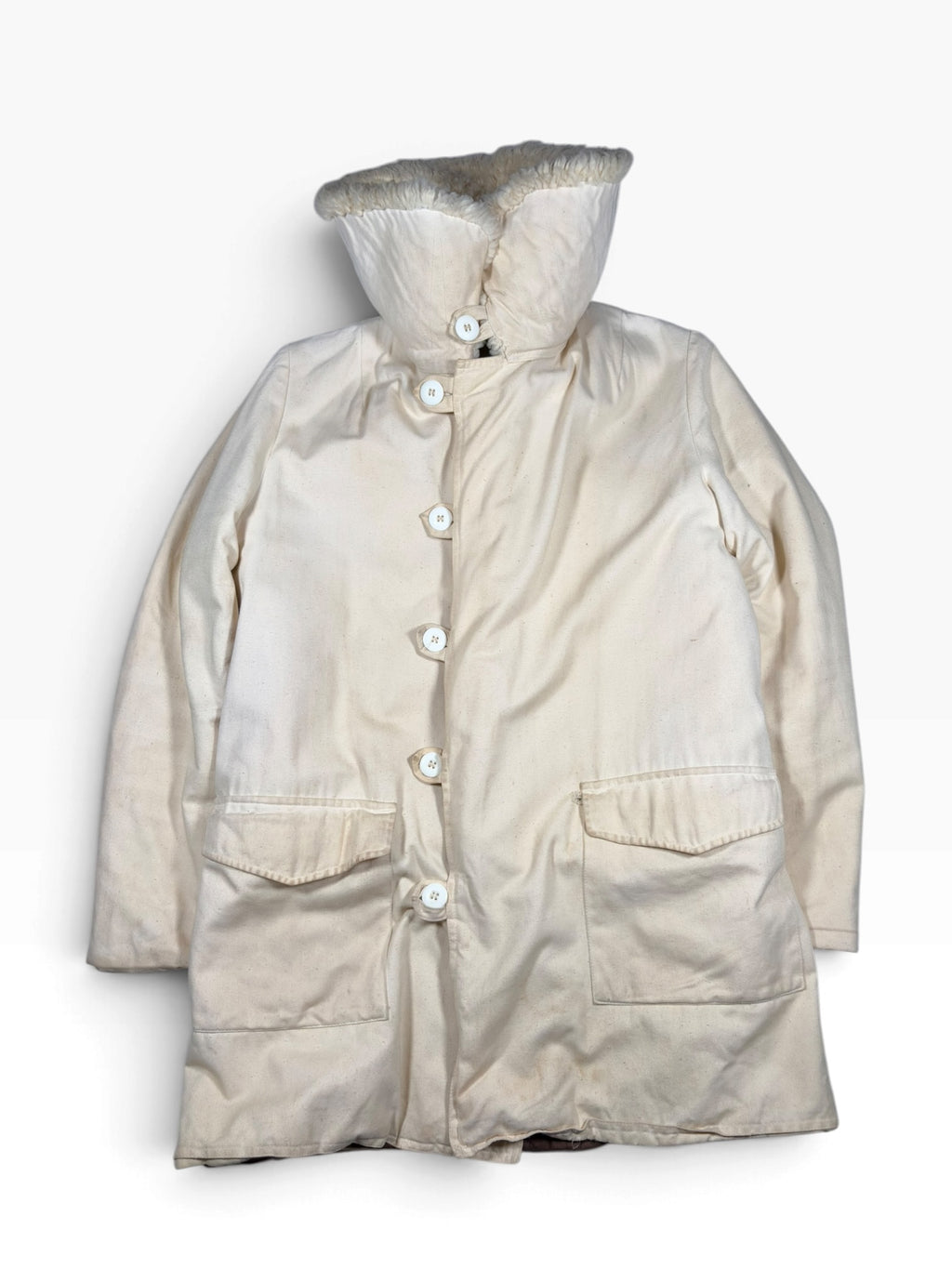 Swedish Military 60s Off-White Shearling-Lined Parka