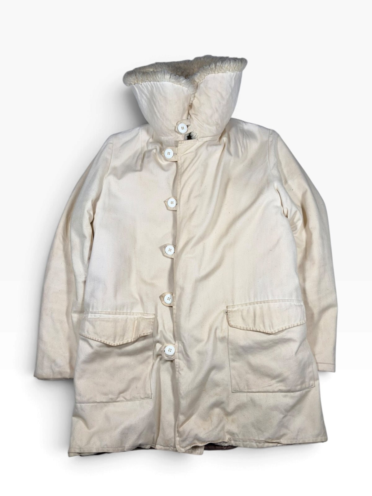 Swedish Military 60s Off-White Shearling-Lined Parka