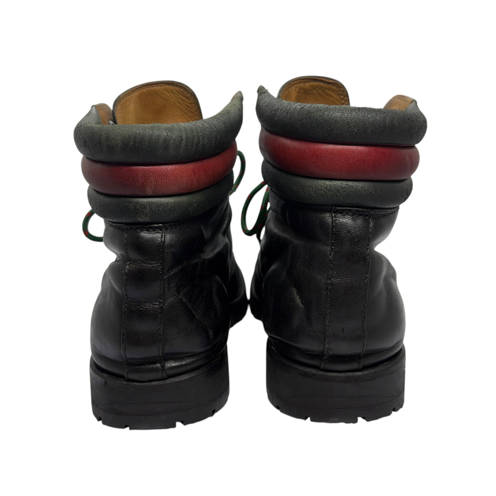 Gucci Web Collar Leather Hiking Combat Boots