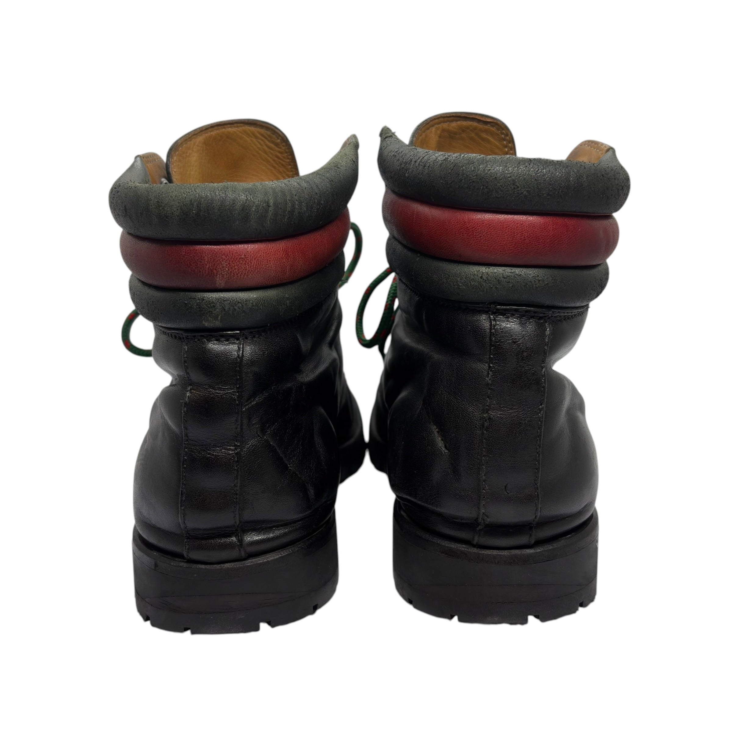 Gucci Web Collar Leather Hiking Combat Boots