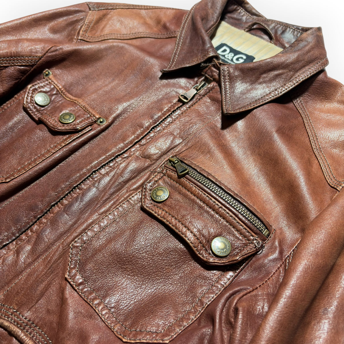 Dolce & Gabbana Vintage Brown Lambskin Leather Multi-Pocket Jacket