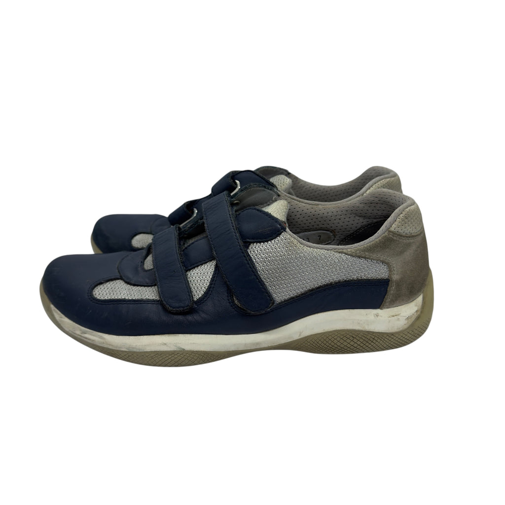 Prada Linea Rossa Vintage Navy/Grey Double Strap Velcro Mesh Sneakers