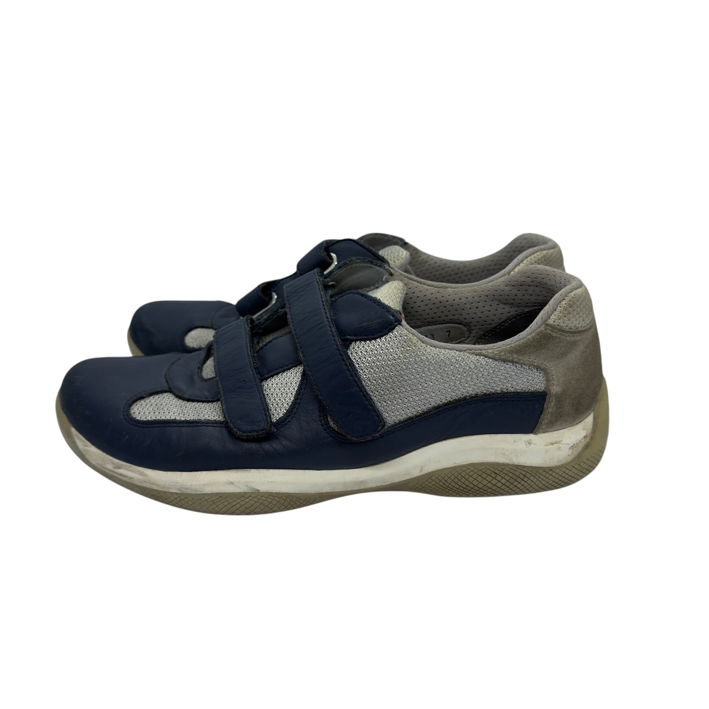 Prada Linea Rossa Vintage Navy/Grey Double Strap Velcro Mesh Sneakers