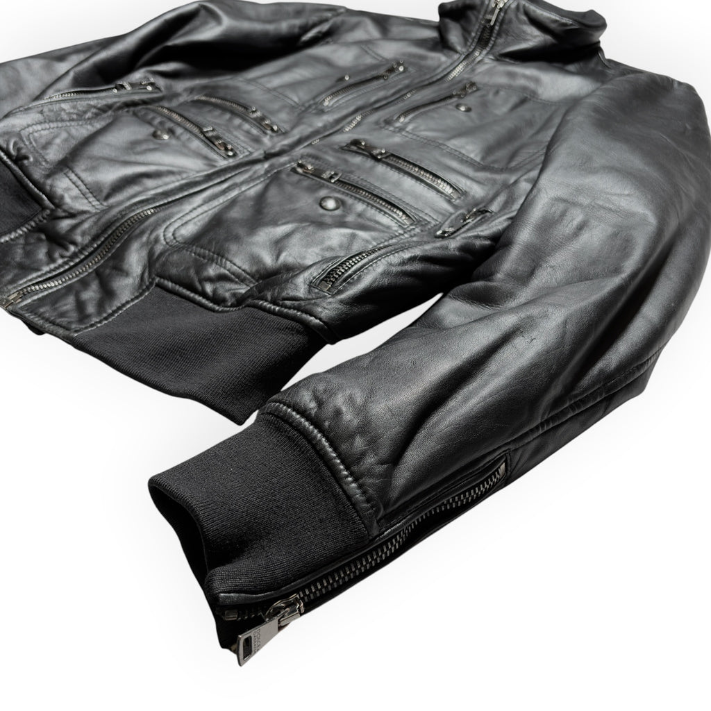 Dolce & Gabbana Multi-Zip Pocket Lambskin Leather Flight Bomber Jacket