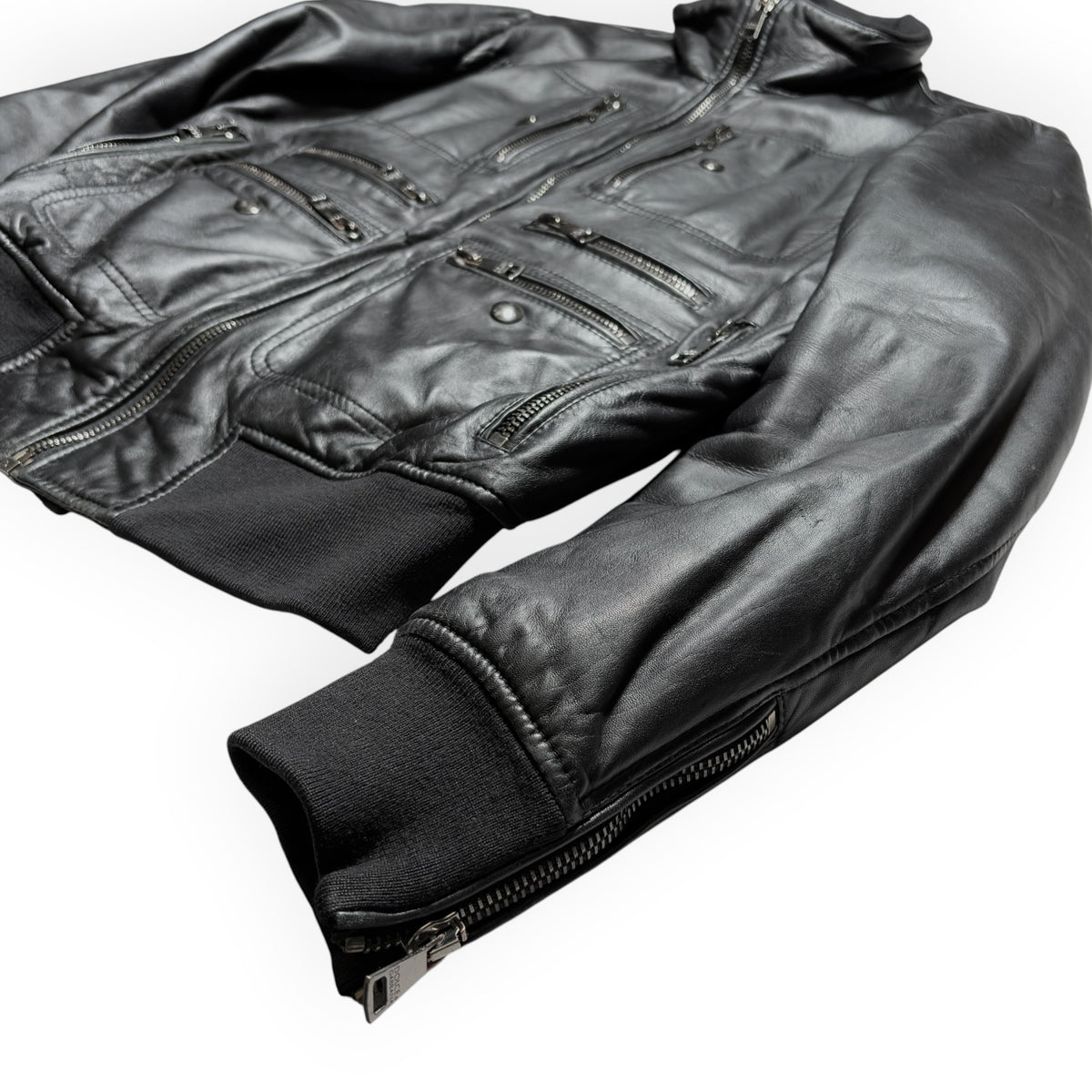 Dolce & Gabbana Multi-Zip Pocket Lambskin Leather Flight Bomber Jacket