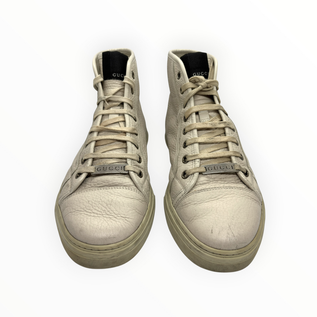 Gucci Off-White Pebbled Leather High-Top Sneakers