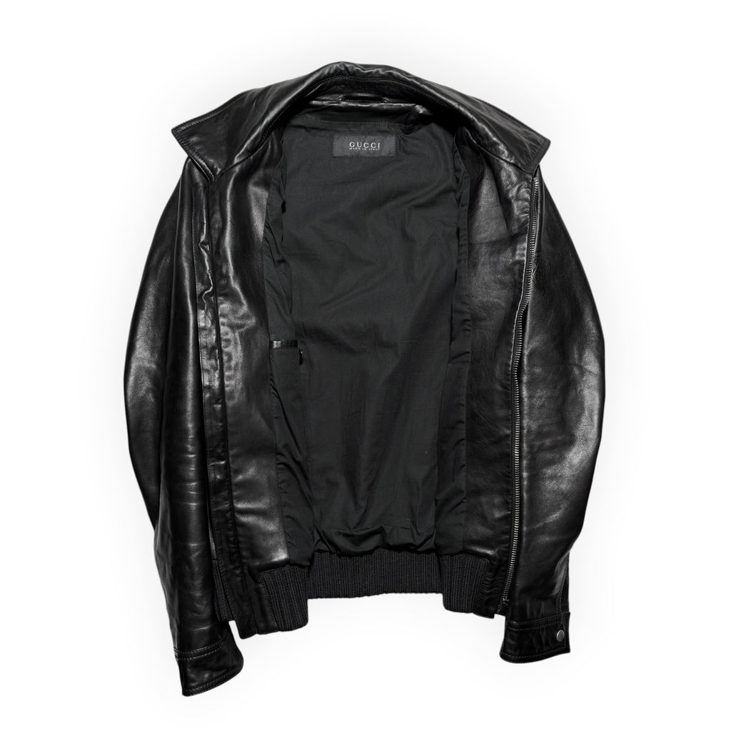 Gucci 2014 Detachable Shearling Collar Leather Aviator Jacket