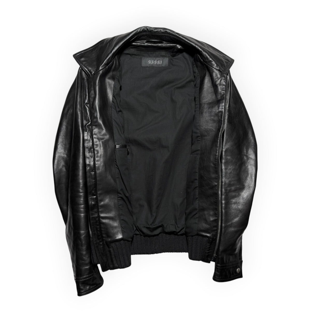 Gucci 2014 Detachable Shearling Collar Leather Aviator Jacket