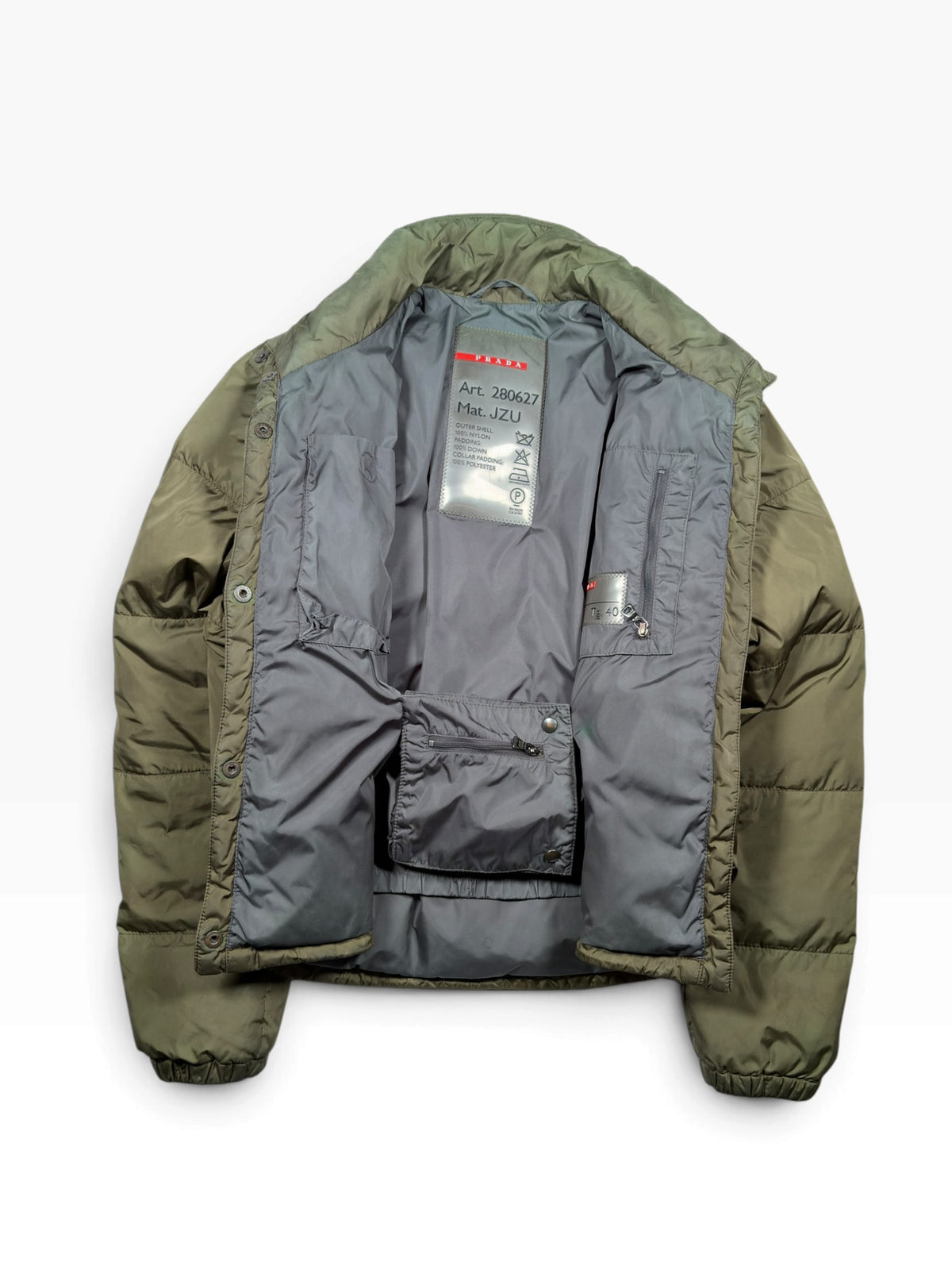 Prada Sport Olive Green Down Puffer Jacket