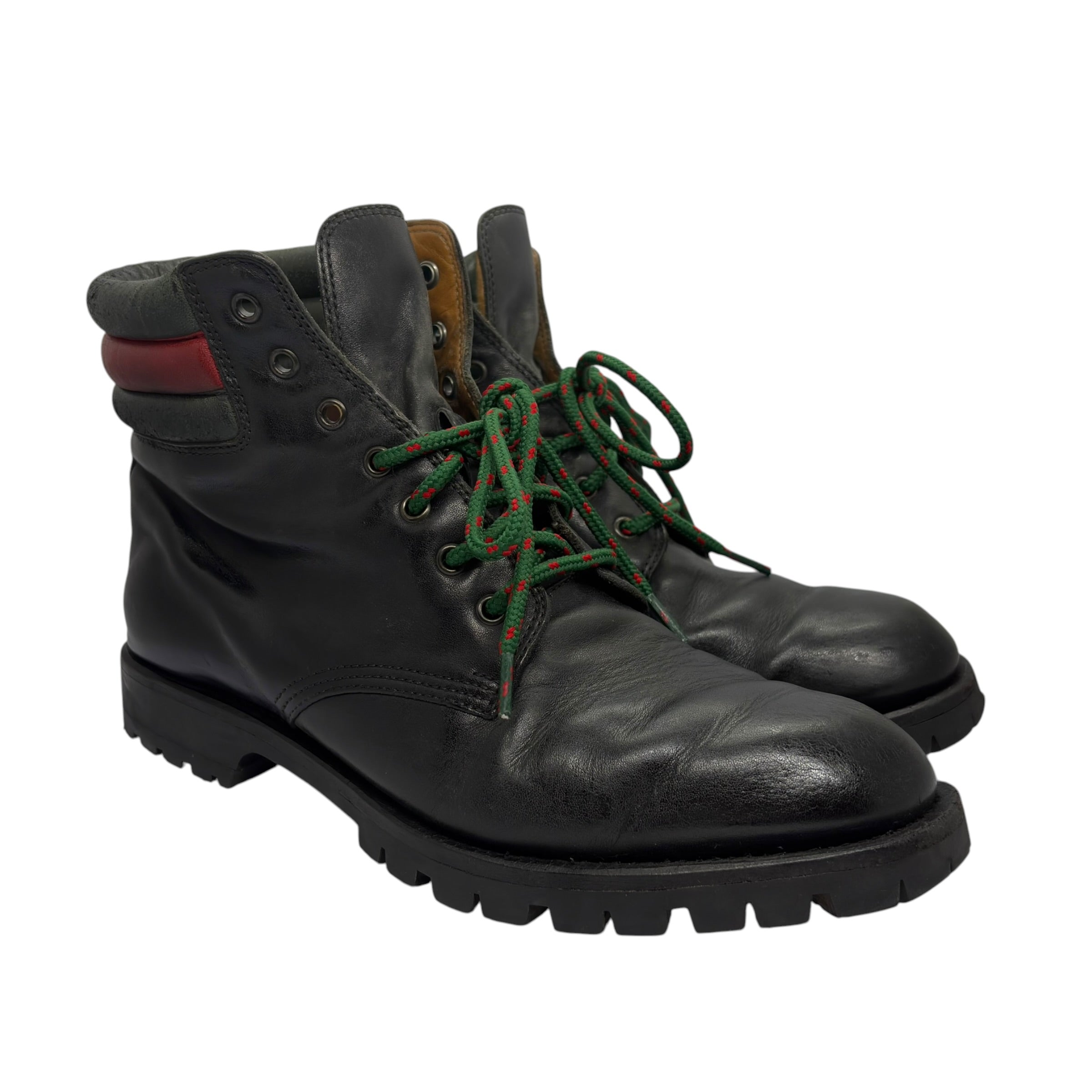 Gucci Web Collar Leather Hiking Combat Boots