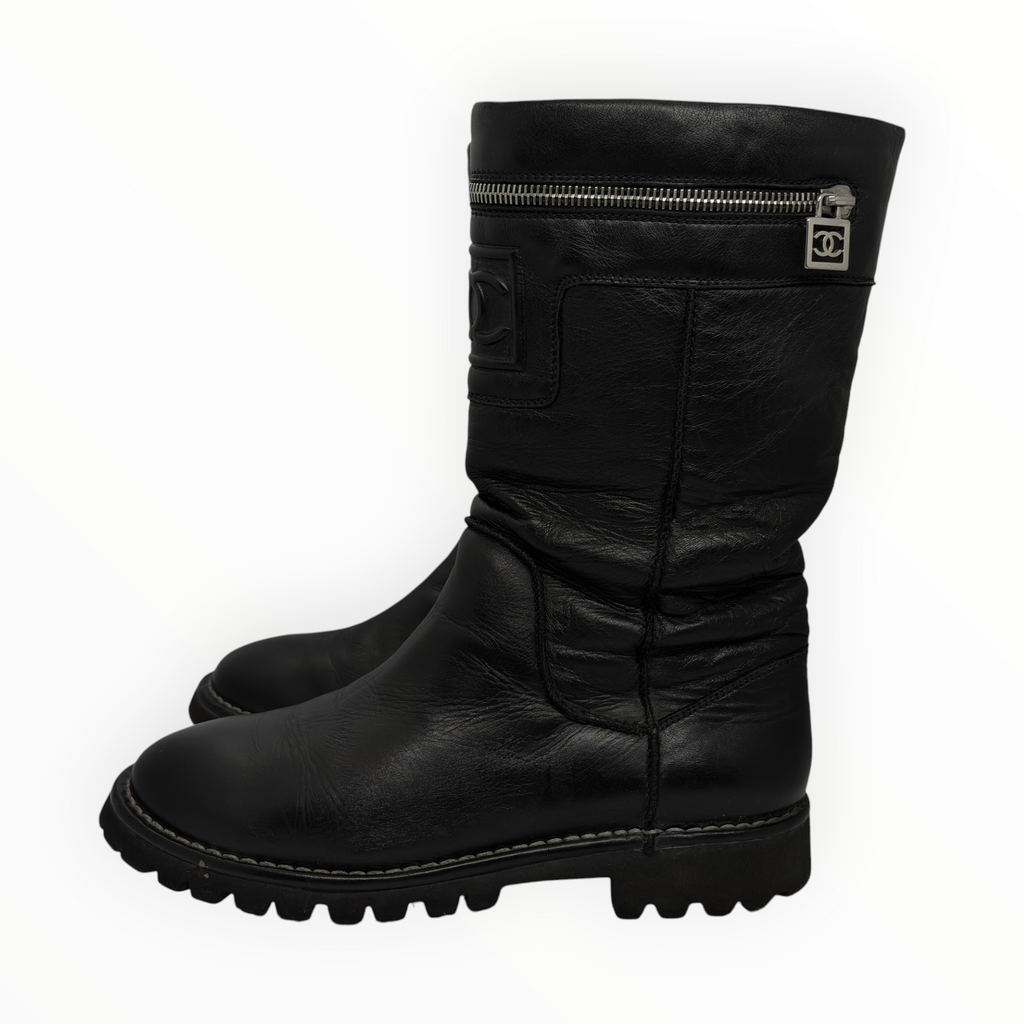 Chanel 00s CC-Embossed Leather  Boots