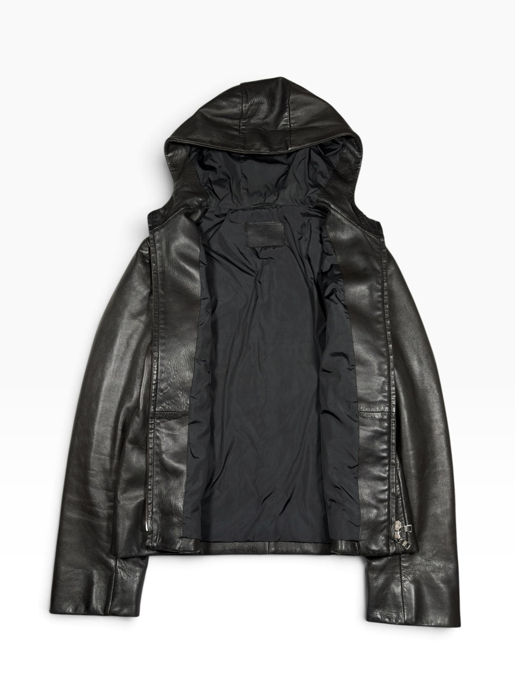 Prada Black Hooded Leather Jacket