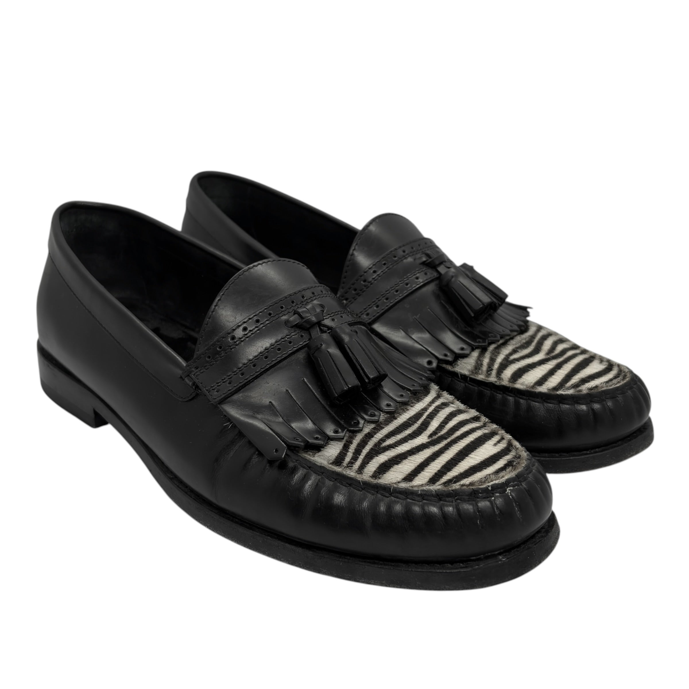 Celine Zebra Calf-Hair Tassel Kiltie Loafers