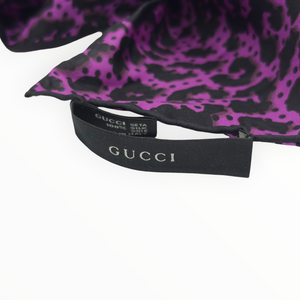 Gucci Purple Leopard Print Silk Scarf