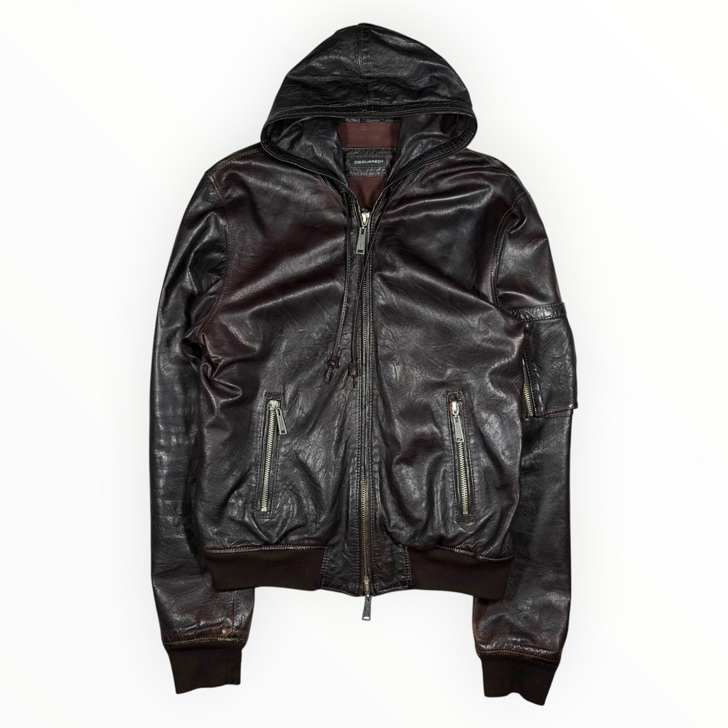 Dsquared2 00s Hooded Leather Bomber Jacket