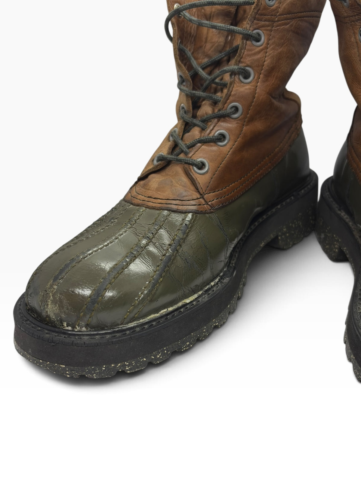 Undercover Olive & Tan Leather Duck Boots