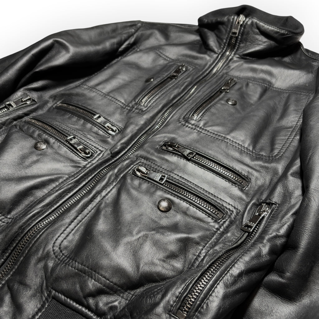 Dolce & Gabbana Multi-Zip Pocket Lambskin Leather Flight Bomber Jacket