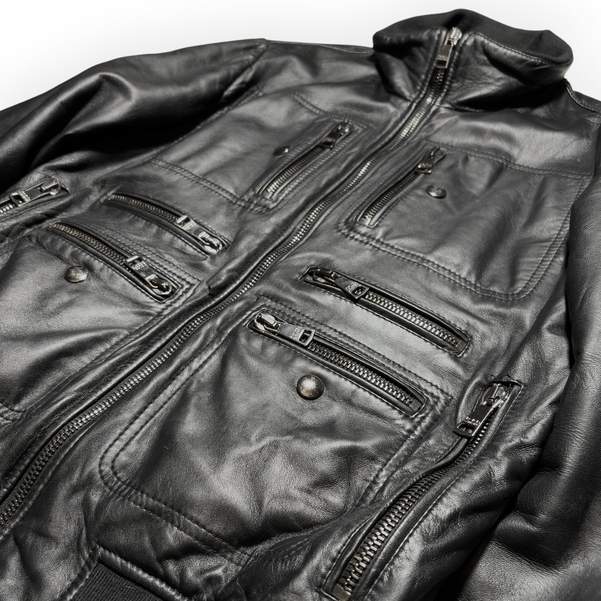 Dolce & Gabbana Multi-Zip Pocket Lambskin Leather Flight Bomber Jacket