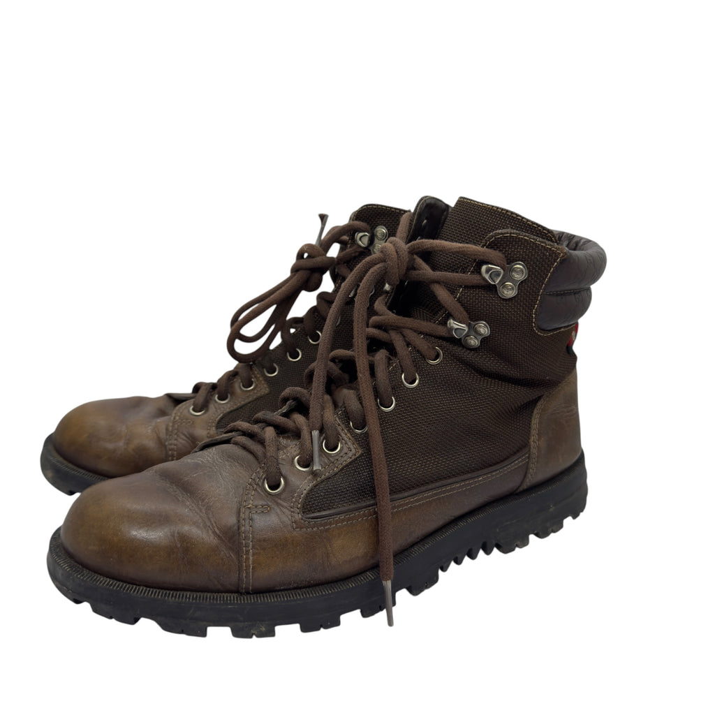 Gucci Vintage Web Stripe Leather & Canvas Hiking Boots