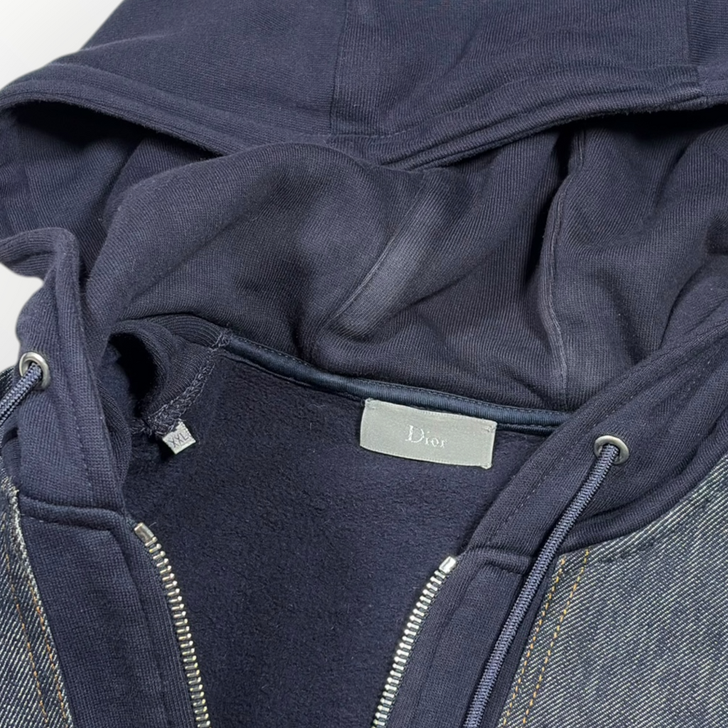 Dior 2015 Denim Yoke Bee-Embroidered Zip Hoodie