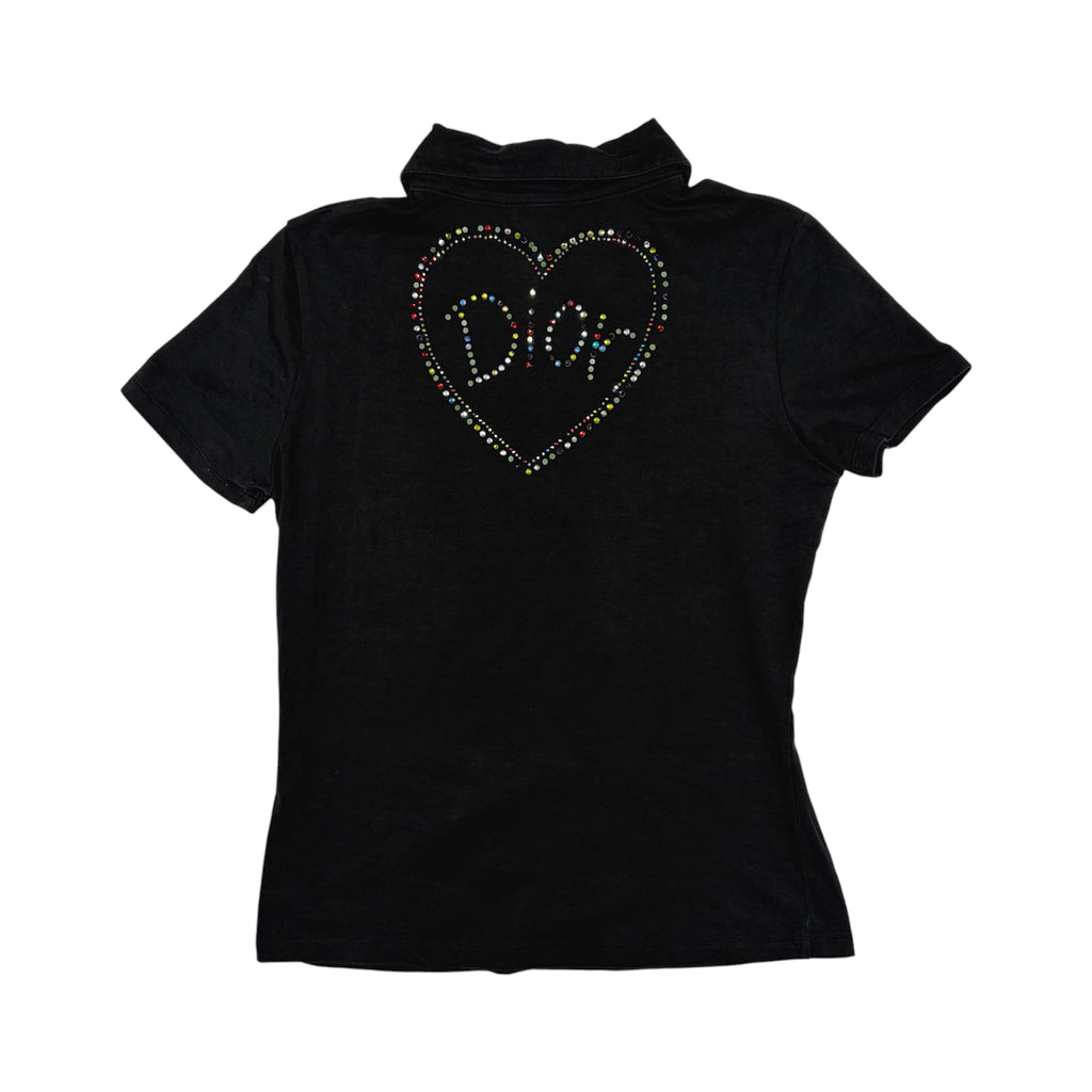 Christian Dior by John Galliano Rhinestone Heart Polo Shirt
