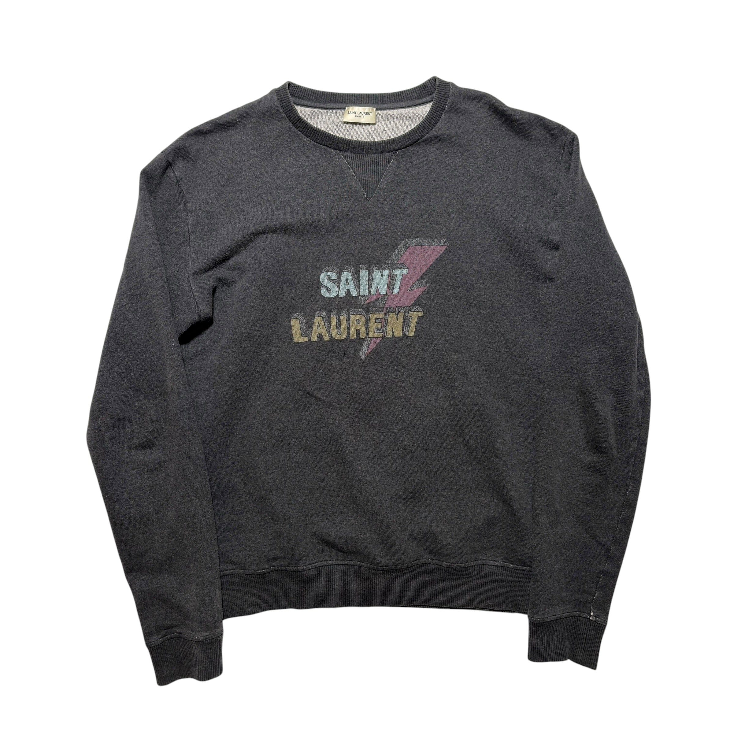 Saint Laurent Paris "Lightning Bolt" Graphic Crewneck Sweatshirt