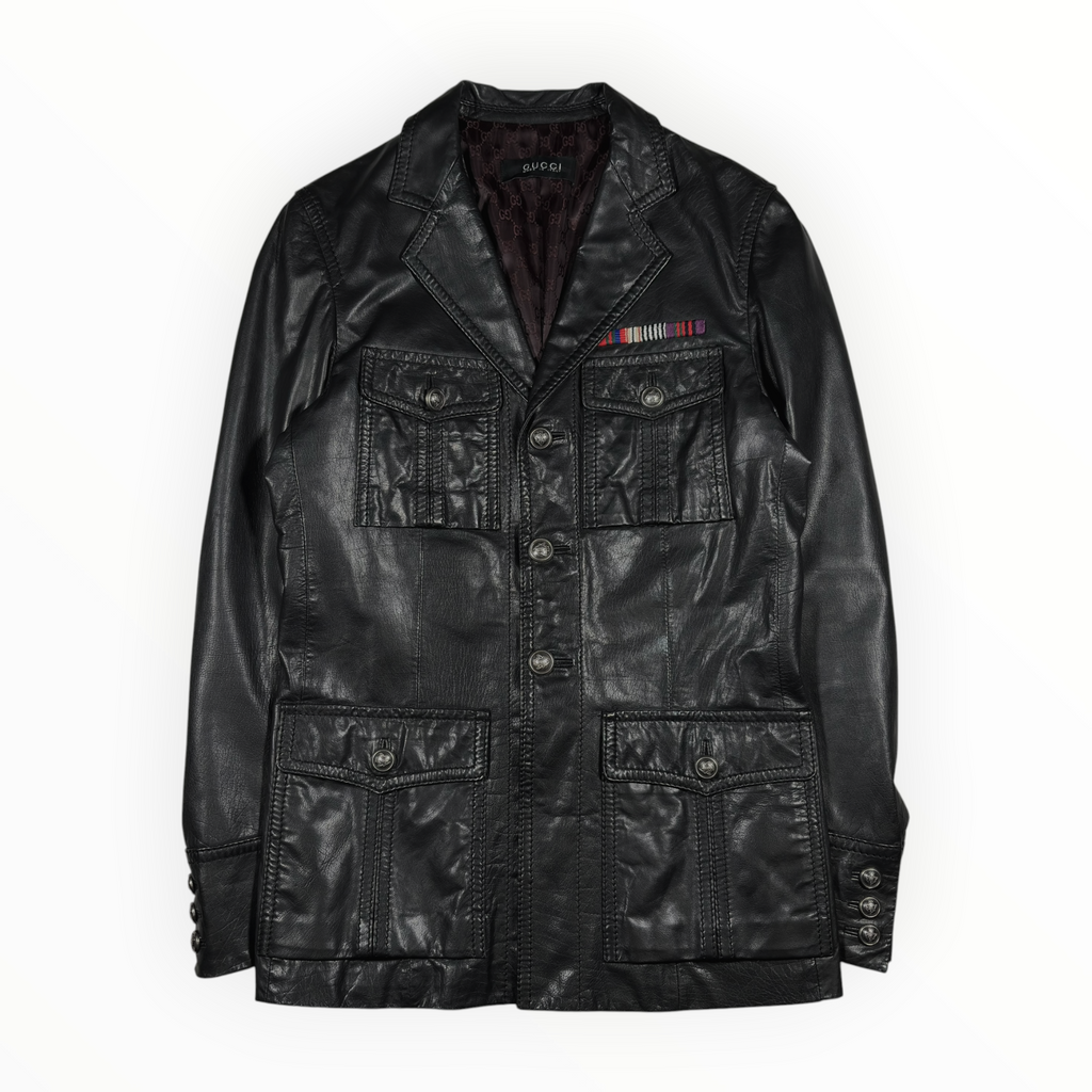 Gucci Leather Military Safari Field Jacket