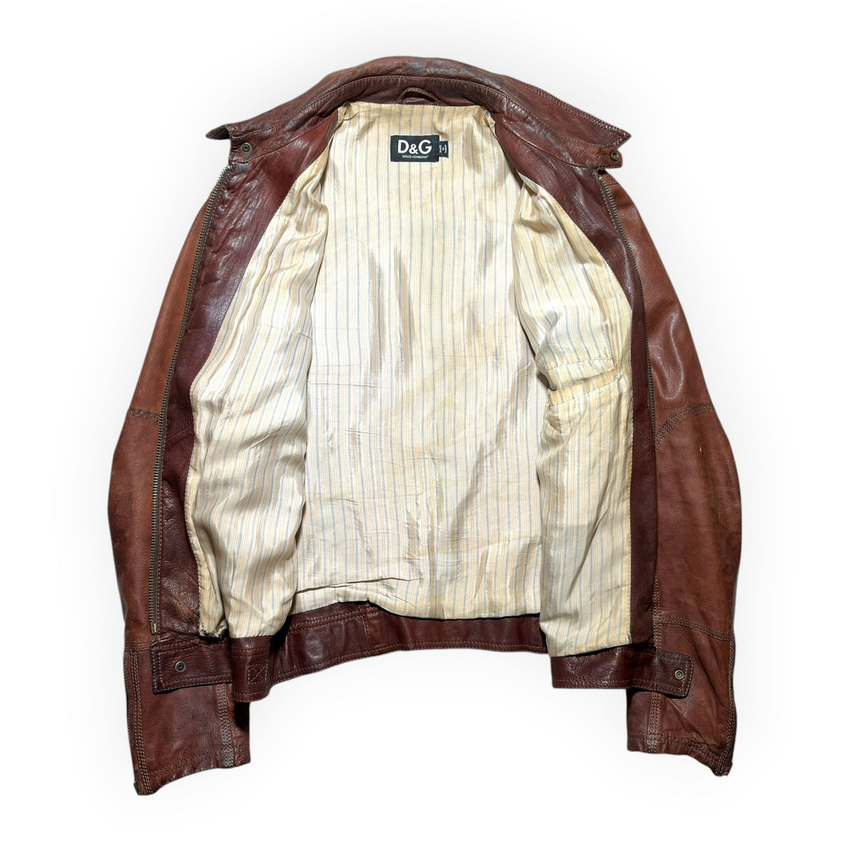 Dolce & Gabbana Vintage Brown Lambskin Leather Multi-Pocket Jacket