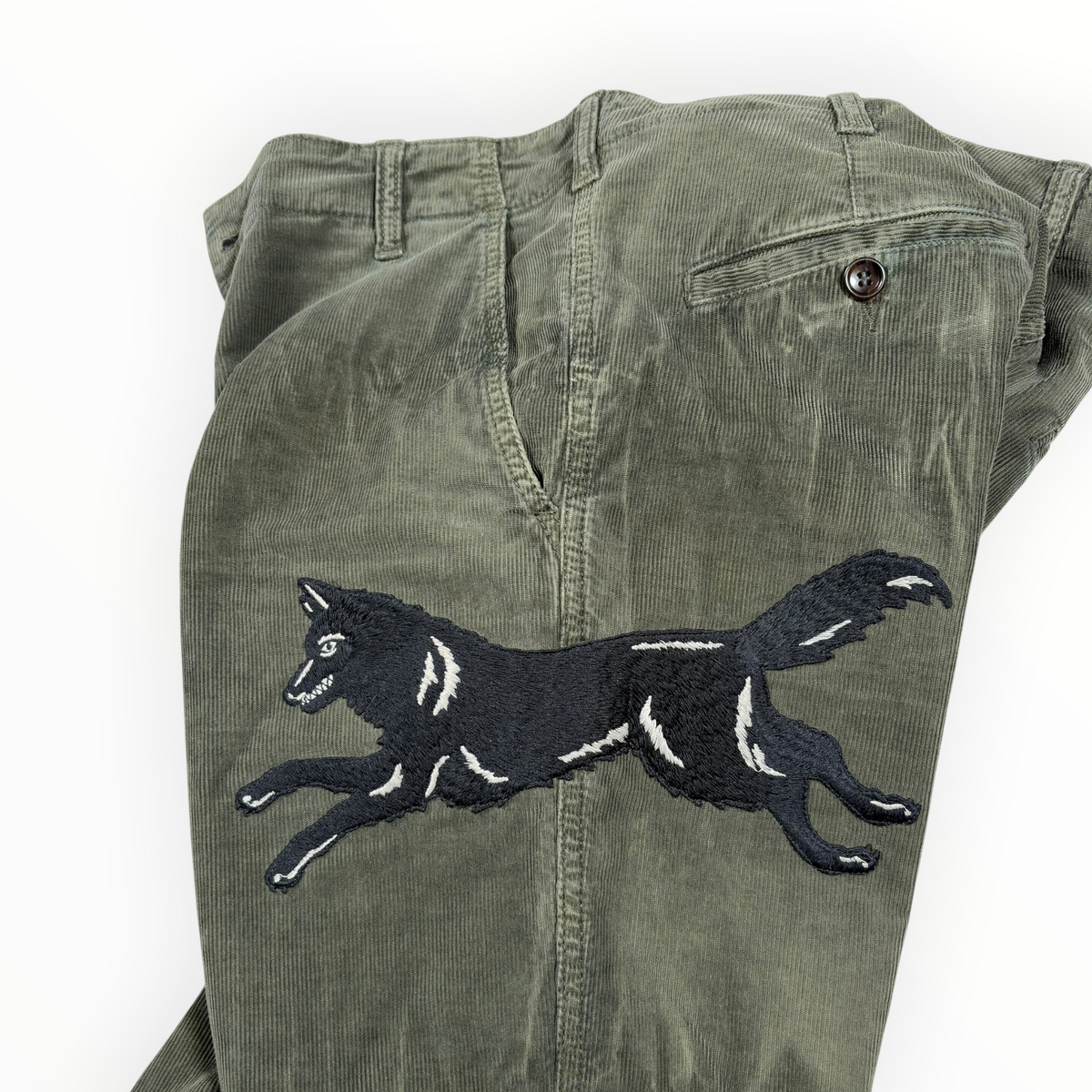Gucci 2017 Wolf Embroidered Corduroy Trousers