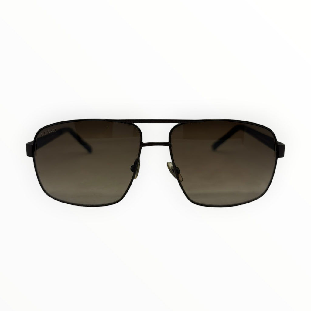 Gucci Vintage Dark Brown Metal Shield Aviator Sunglasses