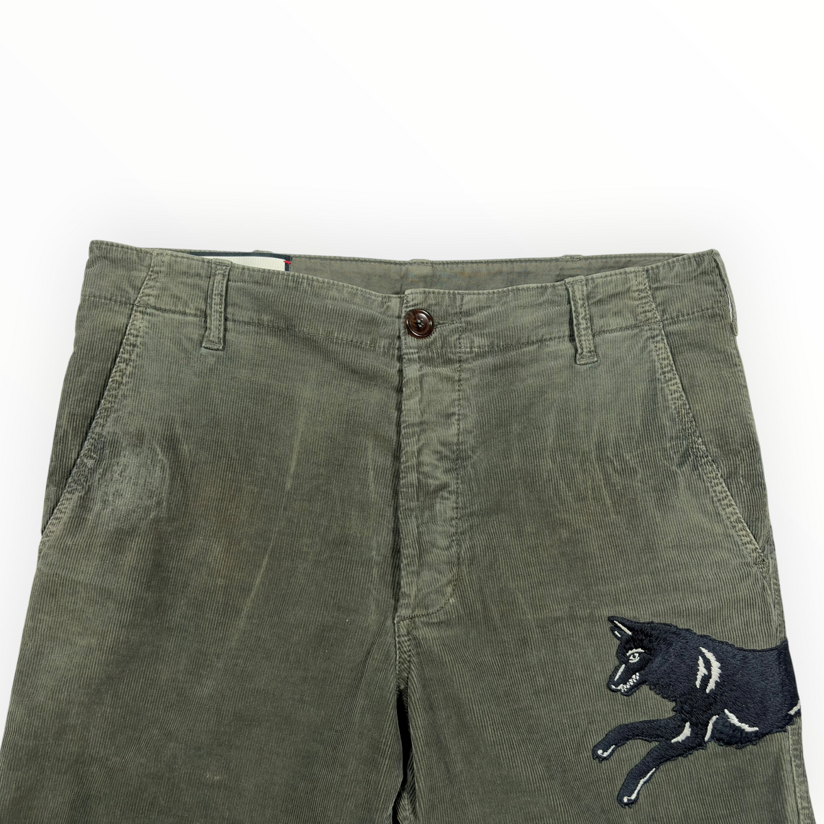 Gucci 2017 Wolf Embroidered Corduroy Trousers