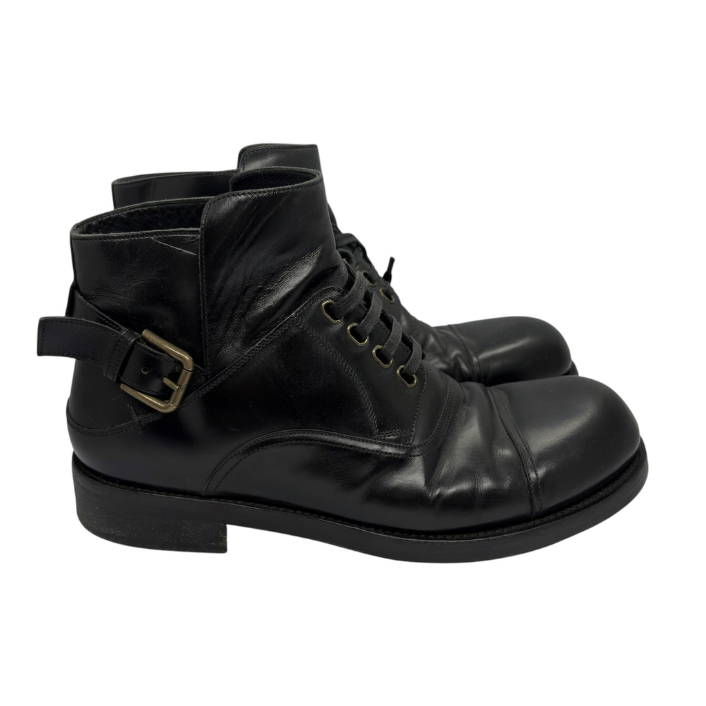 Dolce & Gabbana 2014 Buckled Leather Lace-Up Ankle Boots