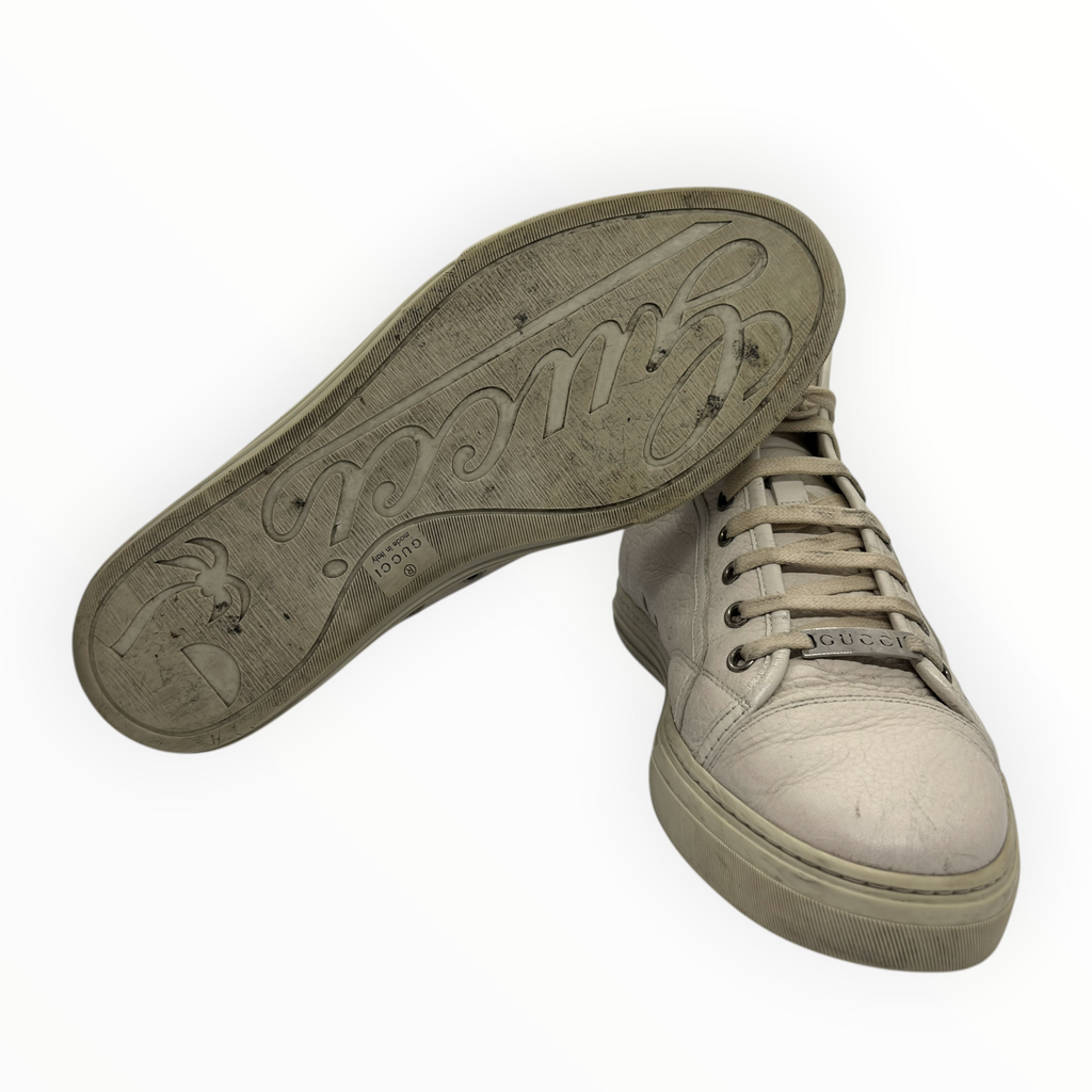 Gucci Off-White Pebbled Leather High-Top Sneakers