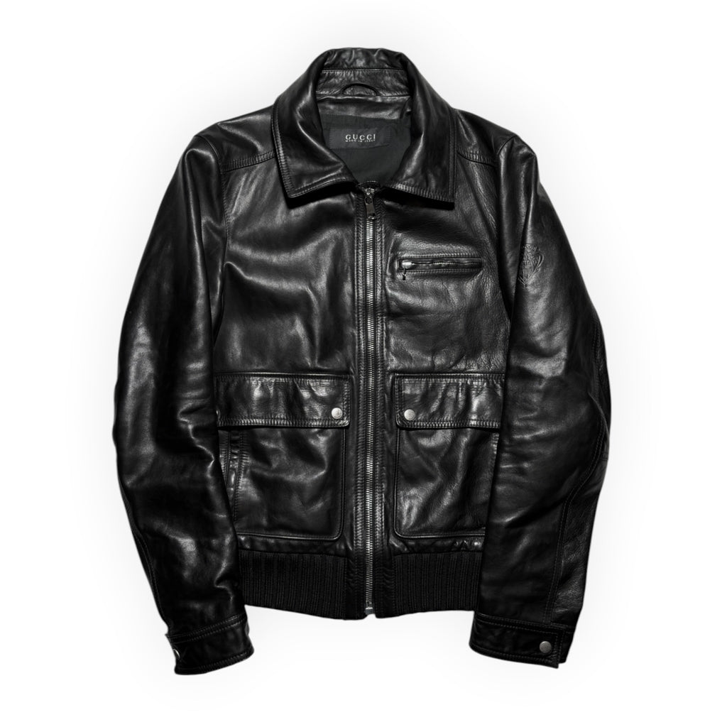 Gucci 2014 Detachable Shearling Collar Leather Aviator Jacket